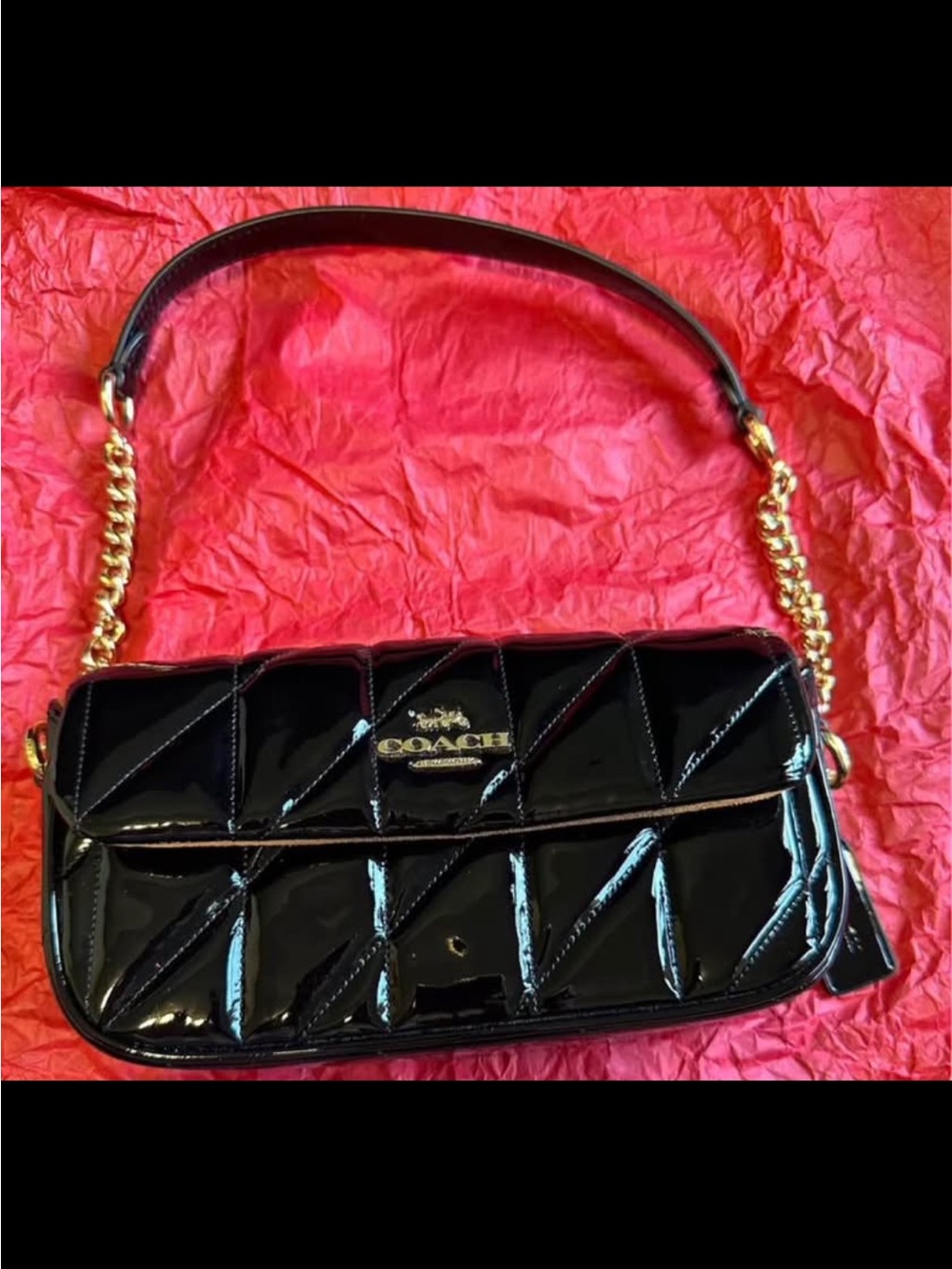 Coach Black Patent Quilted Hailey Flap Bag